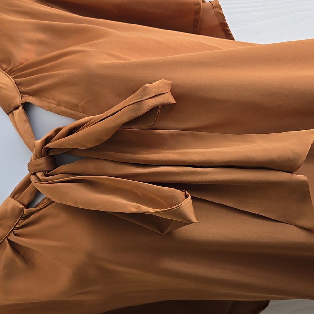Torrid | Satin Golden Rust Brown Necktie Accent Blouse - Picture 7 of 11